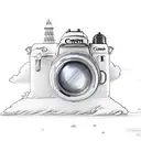 canon rebel T7 camera with lighthouse in the lens tattoo design idea