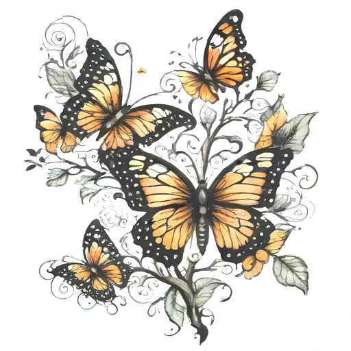 new life - feather - butterfly - tree of life tattoo design idea