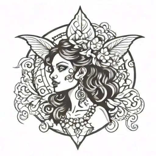 Woman of life, freedom, energizing and positive energy tattoo design idea