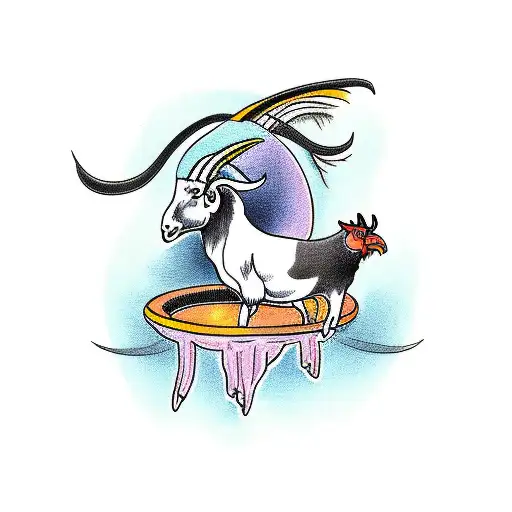 goat and rooster fighting tattoo design idea