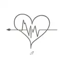 A heartbeat line from a heart monitor with a heart at the end and the letters "J" and "N" in the start tattoo design idea