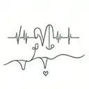 A heartbeat line from a heart monitor with a heart at the end and the letters "J" and "N" in the start tattoo design idea