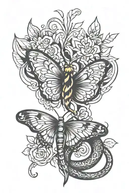 small snake in the shape of a butterfly  tattoo design idea