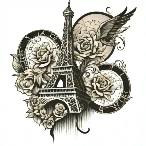 Eiffel Tower connected to Si o se pole tattoo design idea