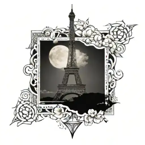 Create a fine line tattoo of the outline of the Eiffel Tower connected to Si o se pole tattoo design idea