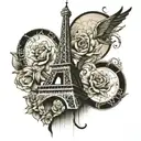 Eiffel Tower connected to Si o se pole tattoo design idea
