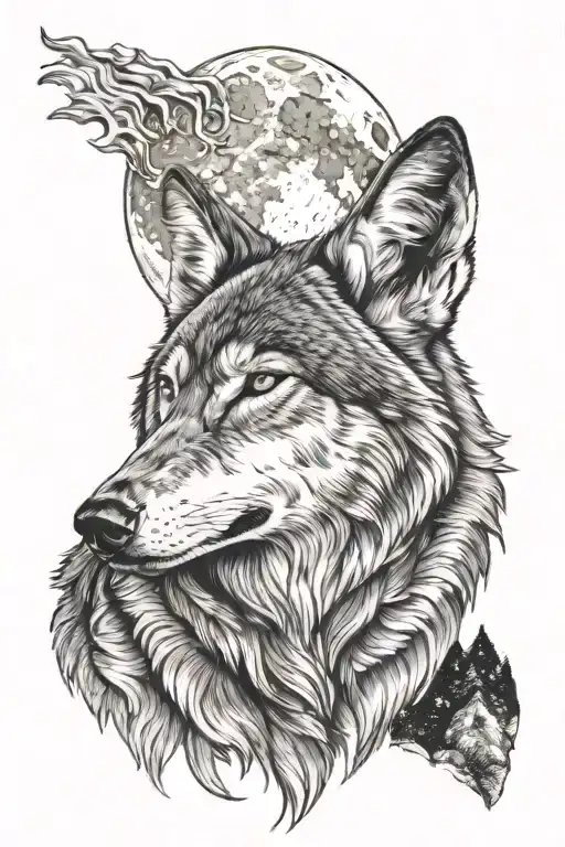 wolf howling at the moon tattoo design idea
