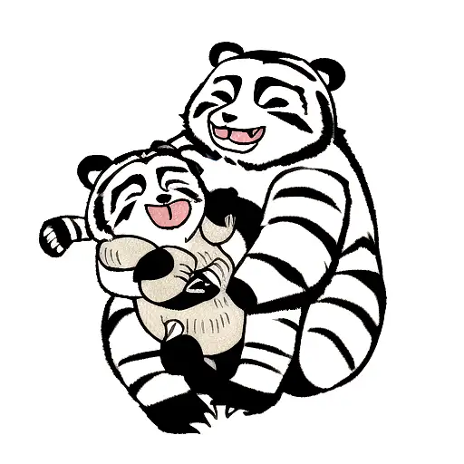 panda hugging a baby tiger and a tiger hugging a baby panda tattoo design idea