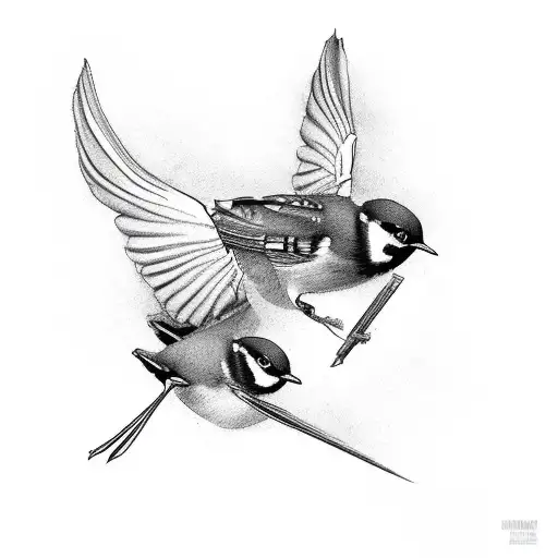 2 willie wagtails flying tattoo design idea