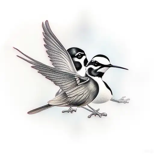 2 willie wagtails flying tattoo design idea