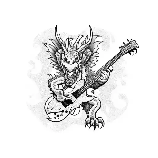 A dragon wearing a Boston Red Sox cap and holding a guitar tattoo design idea
