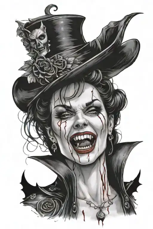 vampire woman with fangs and blood tattoo design idea