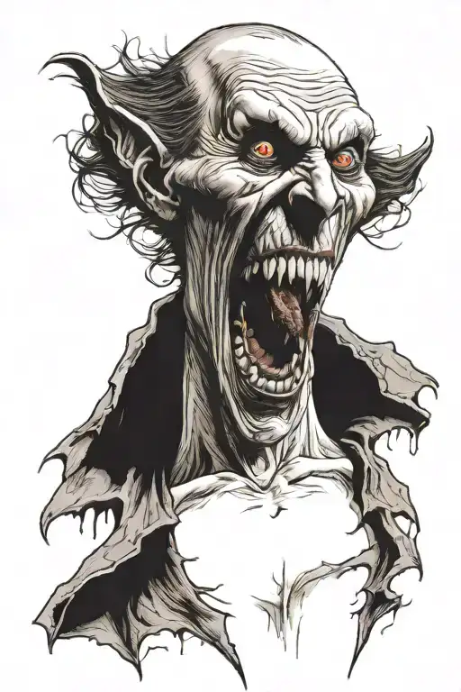 vampire with fangs and blood tattoo design idea