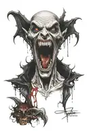 vampire with fangs and blood tattoo design idea