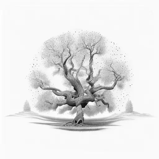 ash tree at the bottom turning into olive tree at the top tattoo design idea