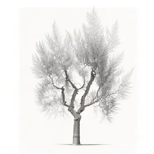 ash tree at the bottom turning into olive tree at the top tattoo design idea