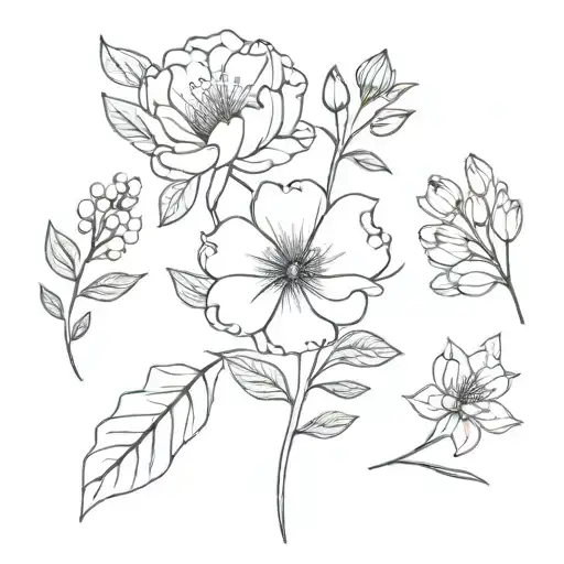 March, September, November birth flower bouquet tattoo design idea