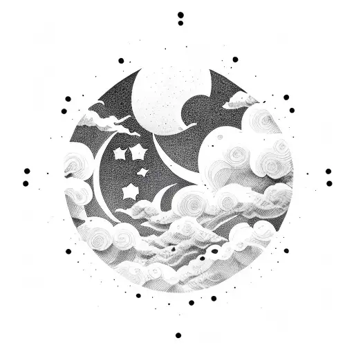 Stars and clouds tattoo design idea
