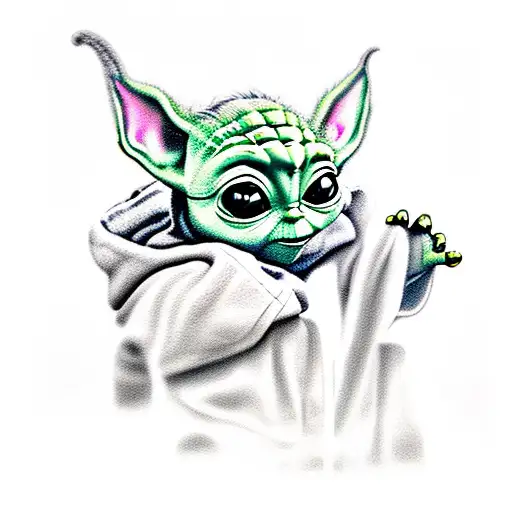 baby yoda combined with a white tabby cat tattoo design idea