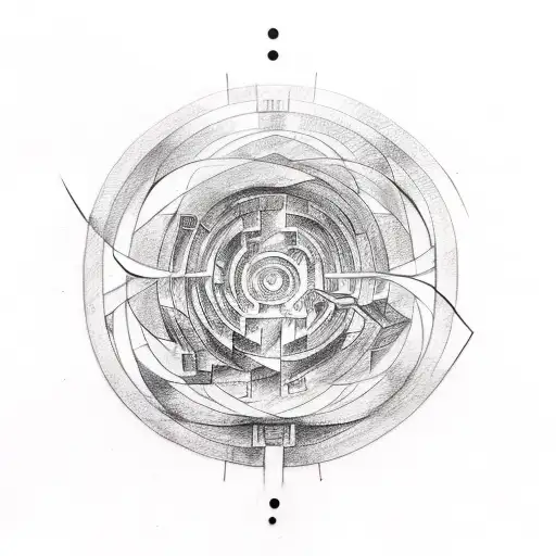 An abstract sketch-style tattoo of a labyrinth with a keyhole, symbolizing the search for spiritual enlightenment tattoo design idea
