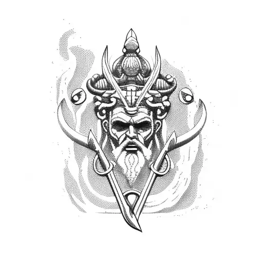 Poseidon with trident tattoo design idea