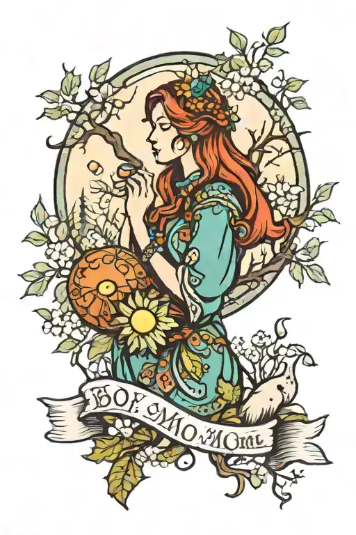 boy mom hippie enchanted forest moon rising tattoo design idea