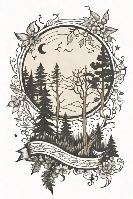 son  mom hippie enchanted forest moon rising tattoo design idea