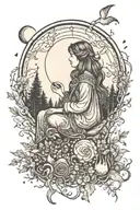 boy mom hippie enchanted forest moon rising tattoo design idea