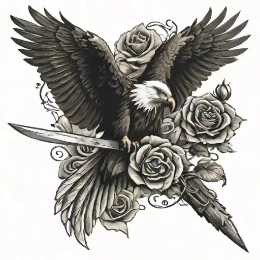 eagle with dagger and rose tattoo design idea