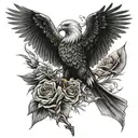 eagle with dagger and rose tattoo design idea