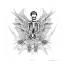 a skeleton male holding a female human. the skeleton has skeletal dragon wings which are wrapped around both of them  tattoo design idea