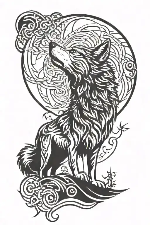 wolf howling at the moon tattoo design idea