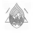 salmon, firefighter shield, mountains, trees, and a lake tattoo design idea