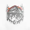 salmon, firefighter shield, mountains, trees, and a lake tattoo design idea