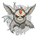 devil sloth with the pentagram above head and devil wings and tail  tattoo design idea