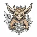 devil sloth with the pentagram above head and devil wings and tail  tattoo design idea