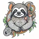 cartoon sloth with rubix cube colors with pentagram on top of head and sloth has devil tail and horns and wings  tattoo design idea