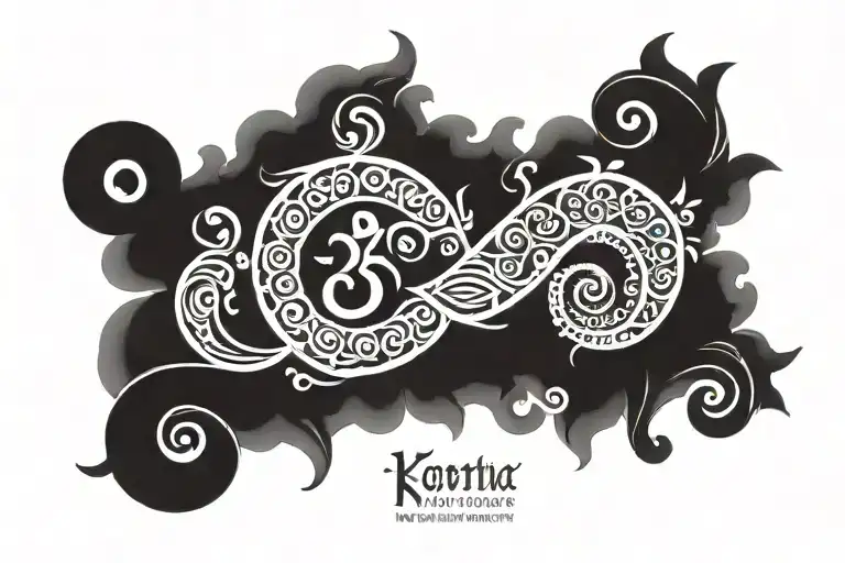 The words breathe and be fearless in script with the Koru symbol and Vishuddha in sanskrit tattoo design idea