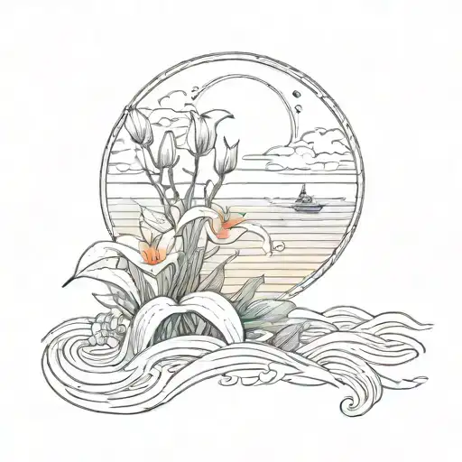 A colorful sunset over the ocean with a hidden Cali Lilly tattoo design idea