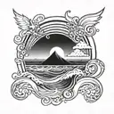 An abstract interpretation of a sunrise over the ocean with waves and a Cali Lilly tattoo design idea