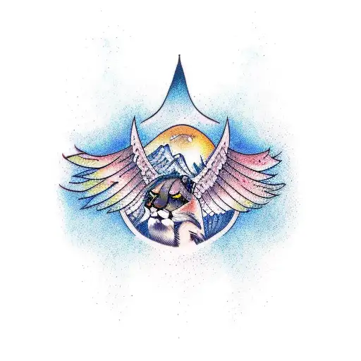 Mountain Lion Wings Injured Waterfall tattoo design idea