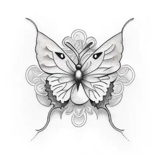minimal vines with small butterfly on flower tattoo design idea