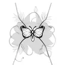 minimal vines with small butterfly on flower tattoo design idea