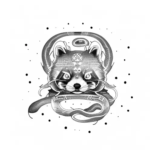 red panda dressed as a samurai riding a snake  tattoo design idea