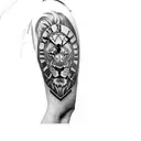 a lion with a clock tattoo design idea