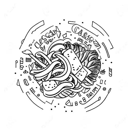 A new-school design of a caesar salad with rainbow-colored lettuce and cheese tattoo design idea