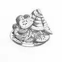 A new-school design of a caesar salad with rainbow-colored croutons and tomatoes tattoo design idea