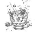 A new-school design of a caesar salad with rainbow-colored croutons and tomatoes tattoo design idea