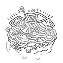 A new-school design of a caesar salad with rainbow-colored lettuce and cheese tattoo design idea