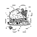 A new-school design of a caesar salad with rainbow-colored lettuce and cheese tattoo design idea